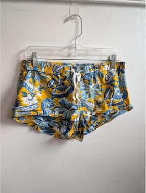J.Crew Shorts Womens Small Yellow Tropical Floral Elastic Waist Drawstring Beach